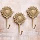 BrassÂ Sunflower Pattern Key Holder Hook Pack of 3
